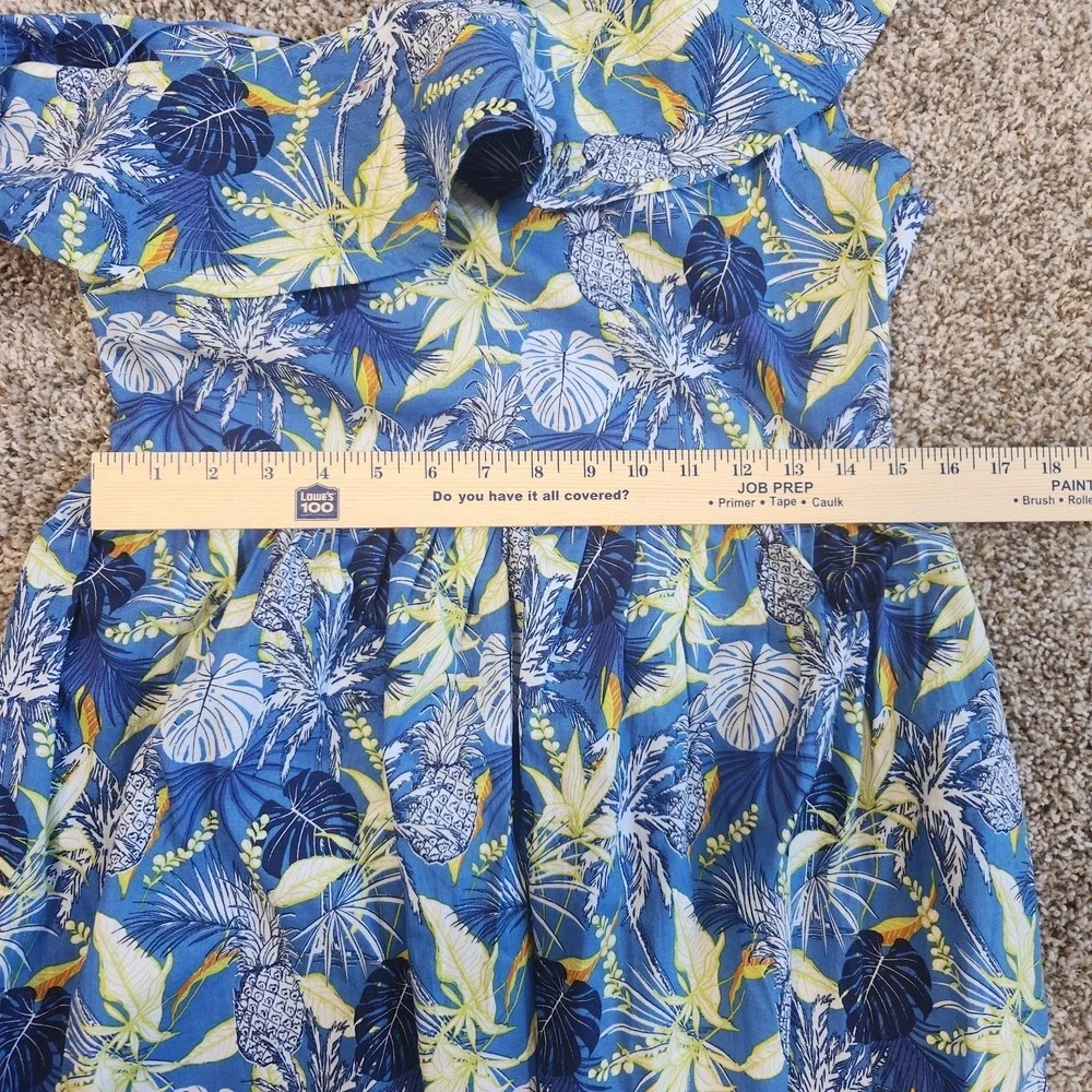 NEW Avara One Shoulder Maxi Dress Women's M Blue Tropical Pineapple Ruffle Trim - Picture 7 of 10